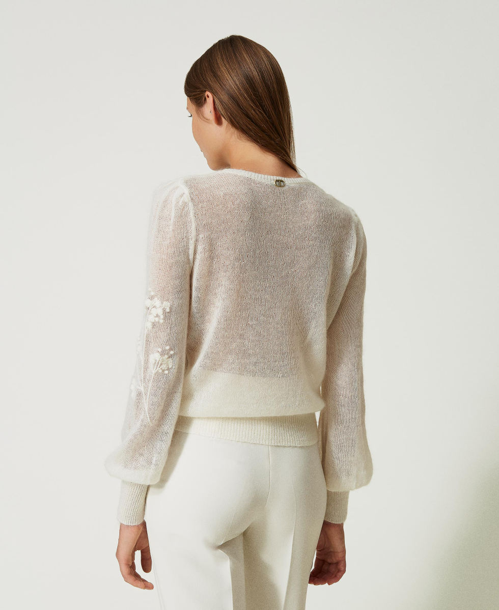 Mohair blend jumper with embroidery Woman White TWINSET Milano