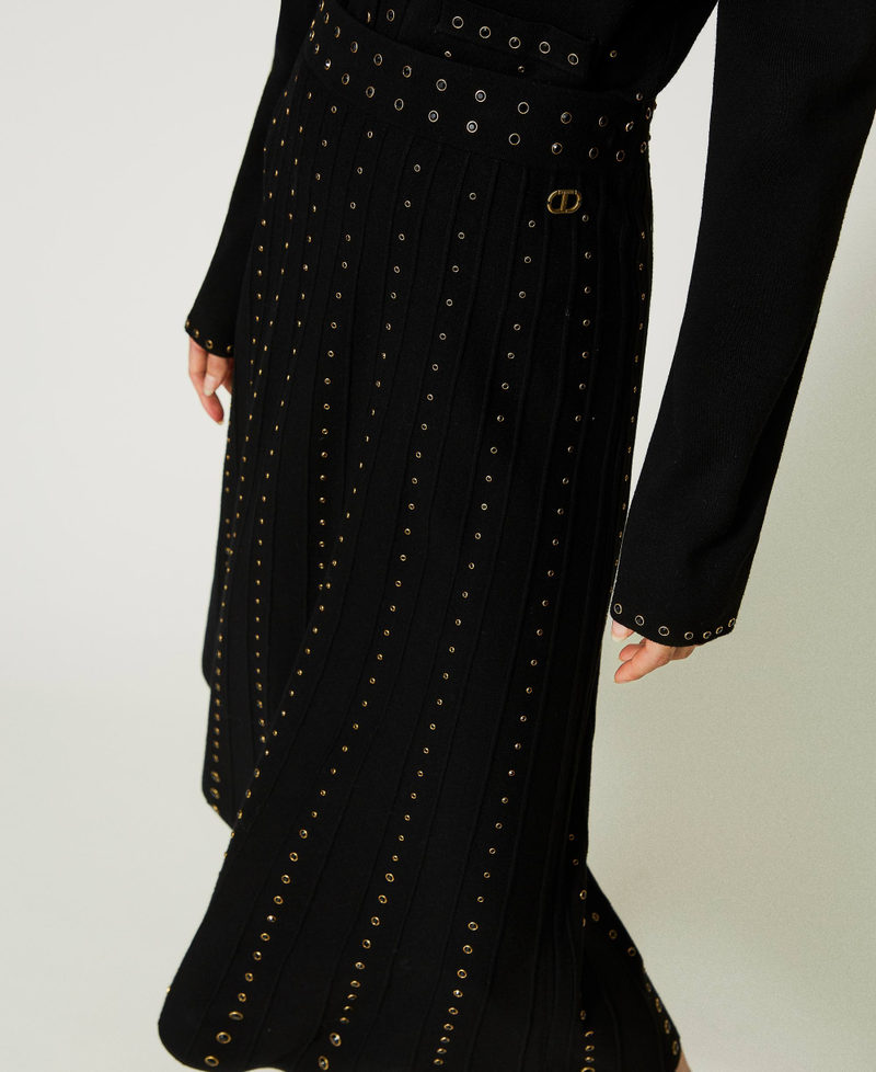 Knit midi skirt with studs Black Woman 232TT3172-04