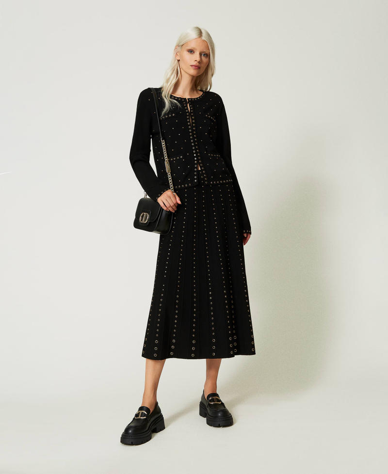 Knit midi skirt with studs Black Woman 232TT3172-0T