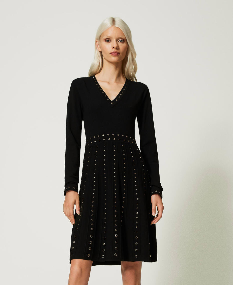 Robe courte en maille avec clous Femme, Noir TWINSET Milano