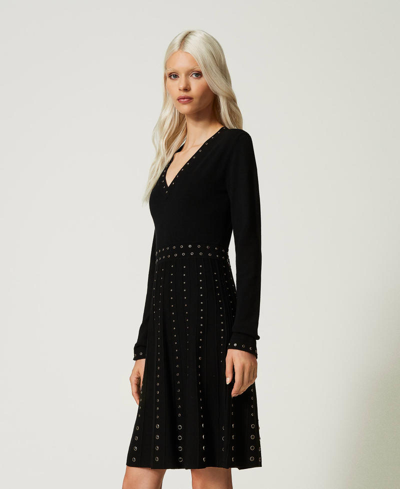 Short knit dress with studs Black Woman 232TT3173-02
