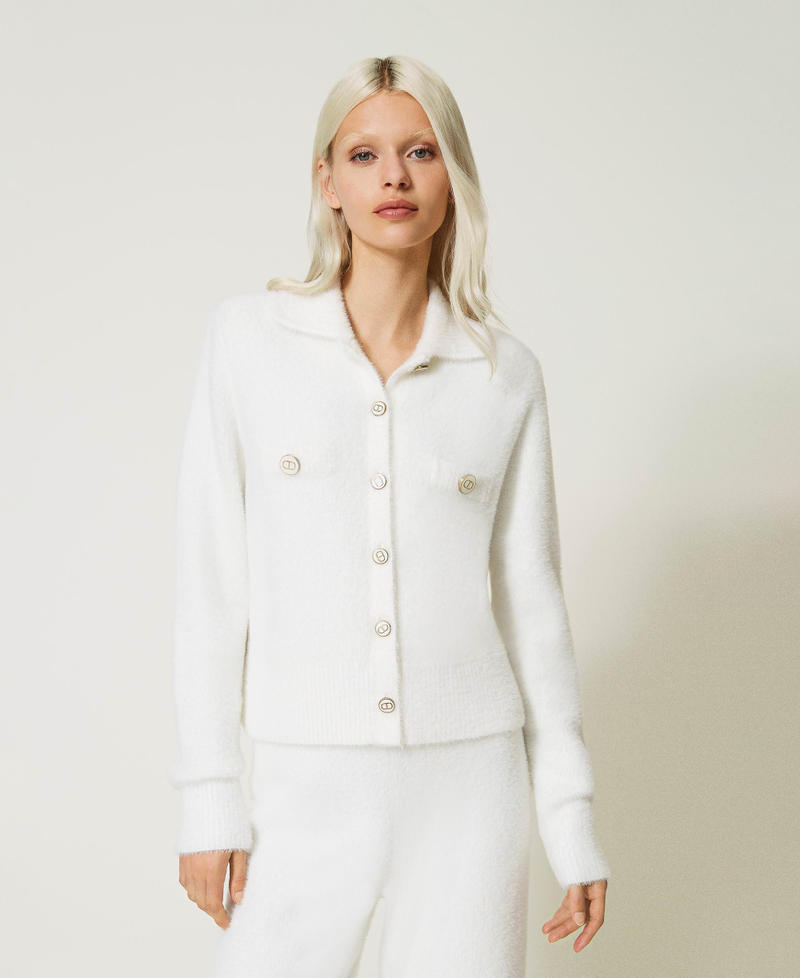 Pique jacquard short knit jacket White Snow Woman 232TT3181-01