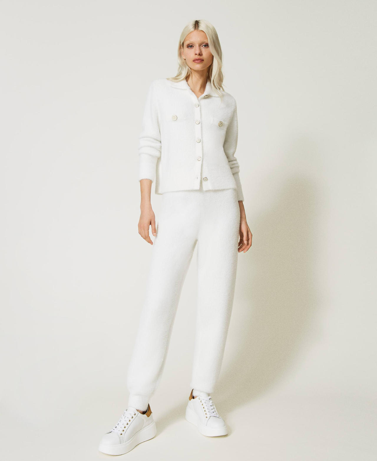 Pantalon de jogging en maille piquée jacquard Blanc Neige Femme 232TT3182-02