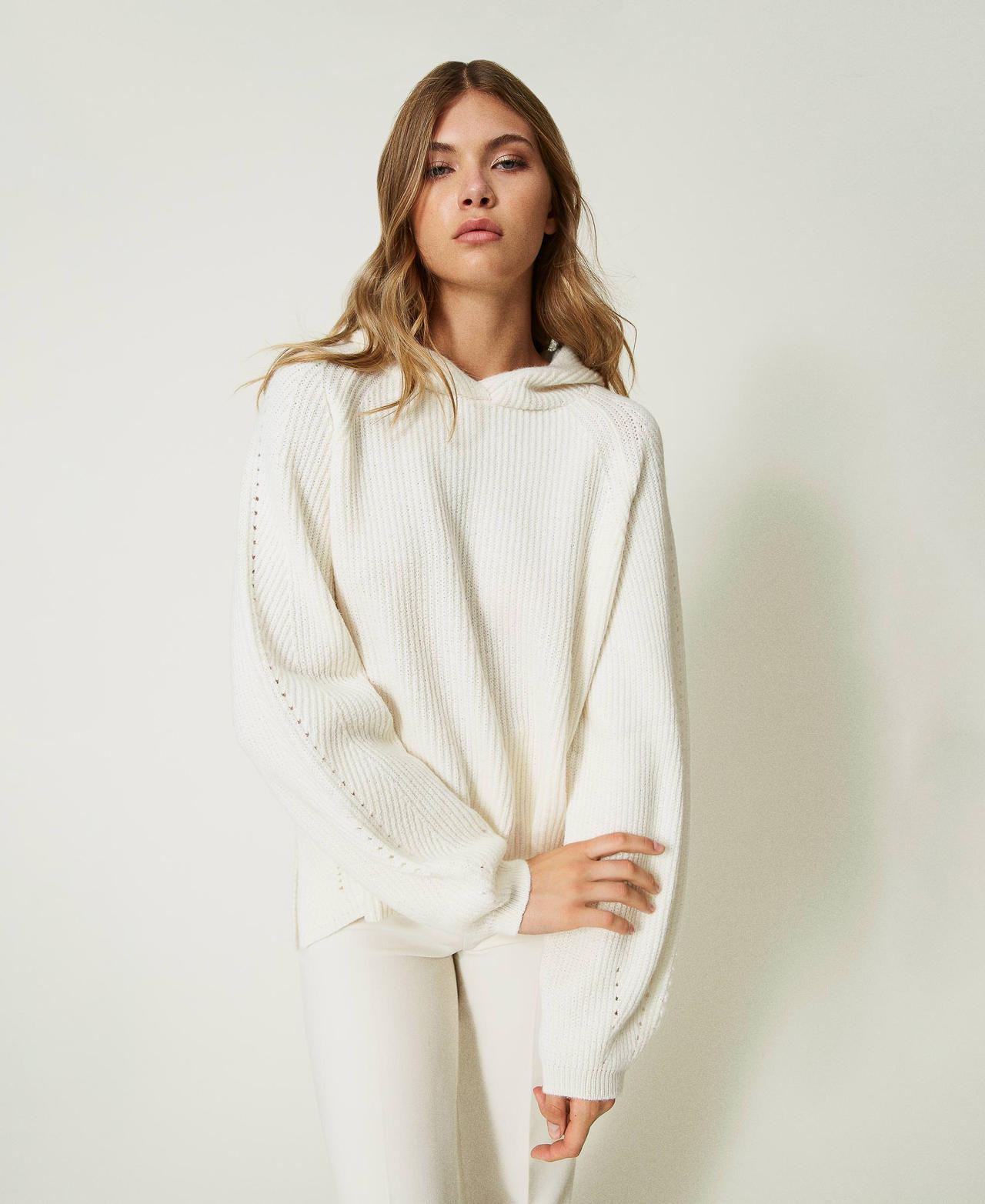 Ribbed wool and alpaca maxi jumper White Snow Woman 232TT3190_00282_02