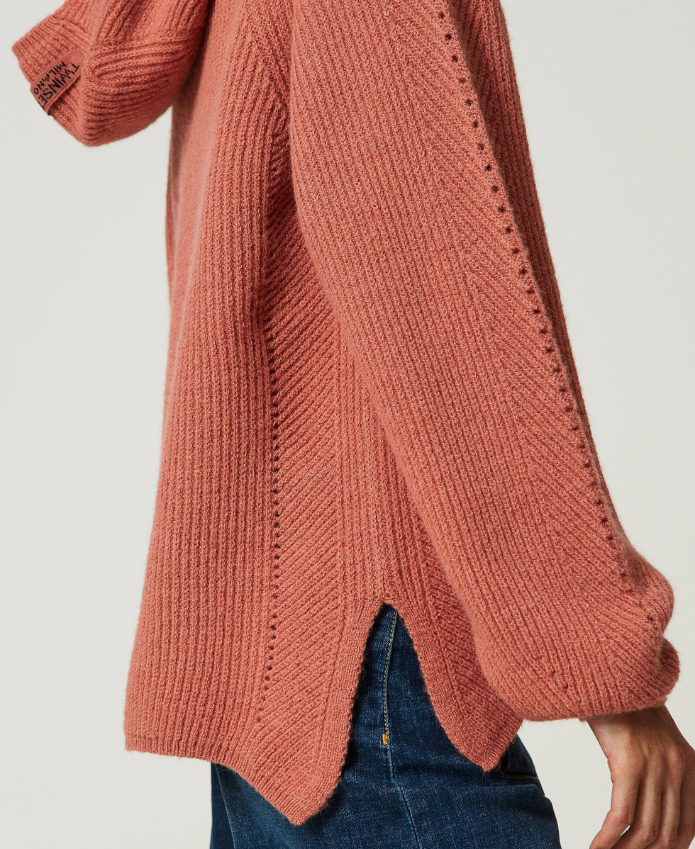 Maxi pull c&ocirc;tel&eacute; en laine et alpaga