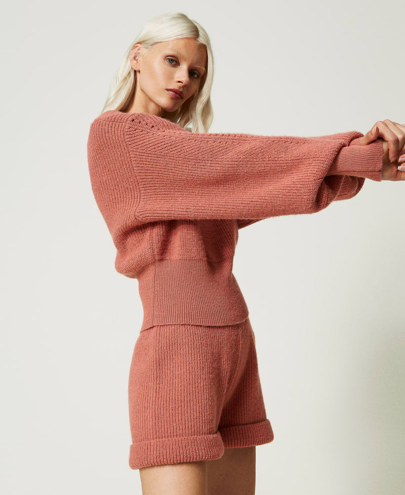 Ribbed wool and alpaca knit shorts