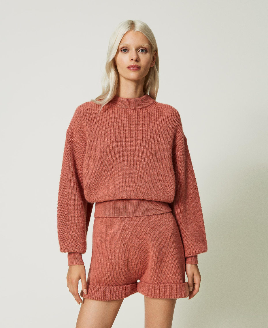 Pull côtelé en laine et alpaga