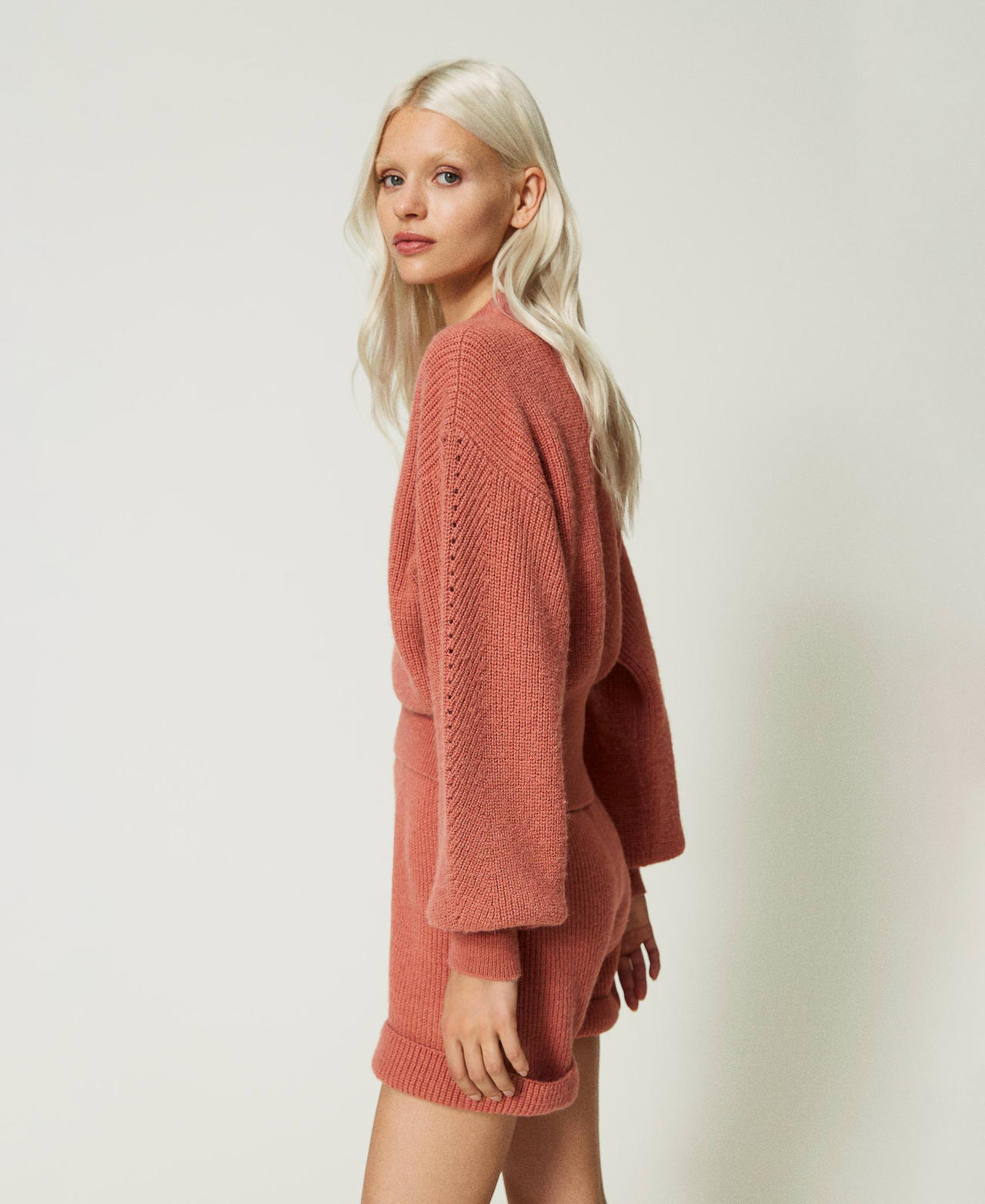 Pull côtelé en laine et alpaga