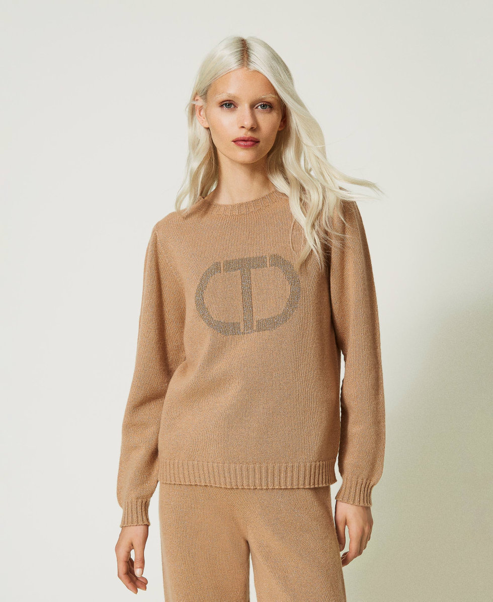 Pull en m&eacute;lange de laine et lurex avec Oval T Marron Pecan Brown Femme 232TT3203_11063_01
