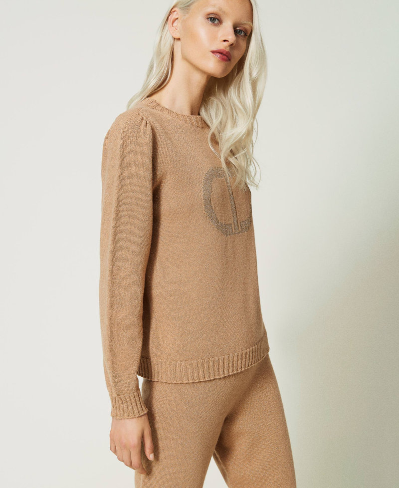 Wool and lurex blend jumper with Oval T Pecan Brown Woman 232TT3203-02