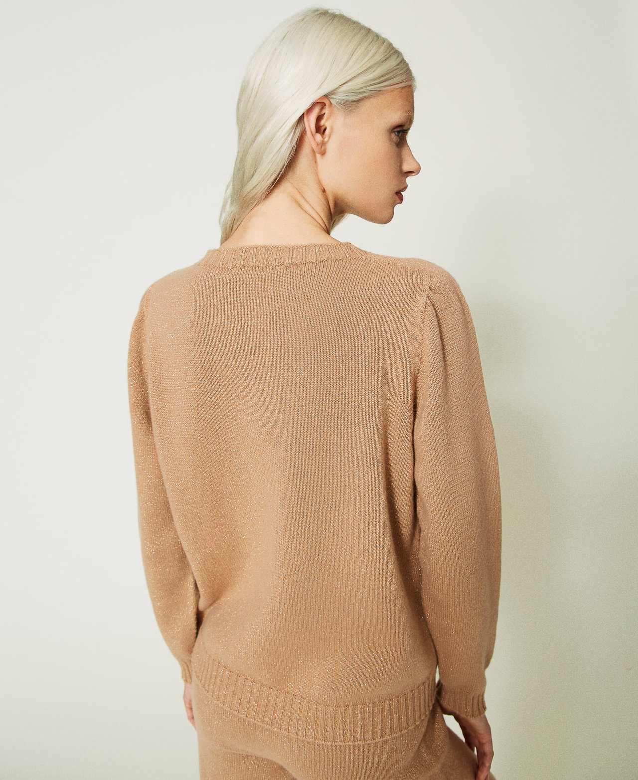 Wool and lurex blend jumper with Oval T Pecan Brown Woman 232TT3203-03