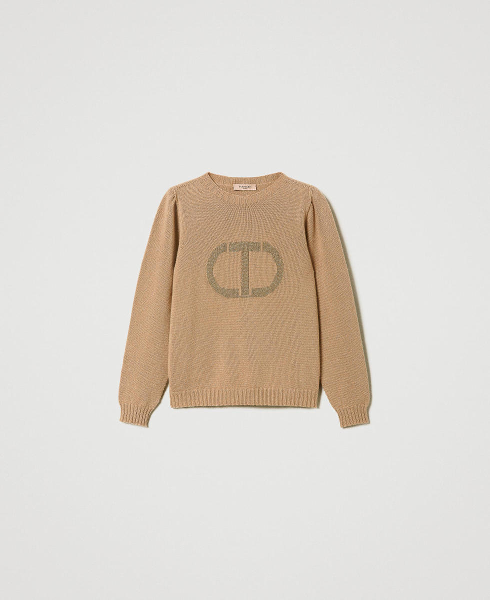 Pull en m&eacute;lange de laine et lurex avec Oval T Marron Pecan Brown Femme 232TT3203_11063_S0