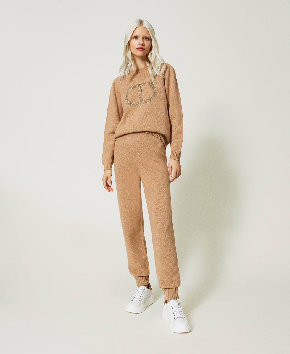Pull en m&eacute;lange de laine et lurex avec Oval T Marron Pecan Brown Femme 232TT3203_11063_T0