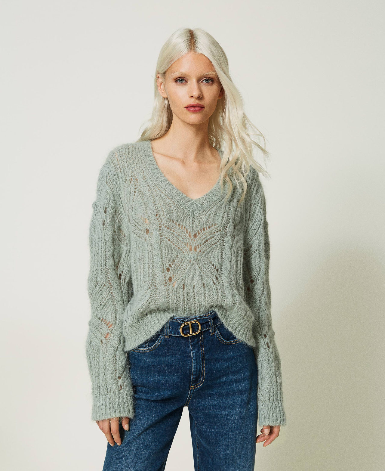 Alpaca and mohair blend jumper "Natural Sage&rdquo; Green Woman 232TT321A_11060_01