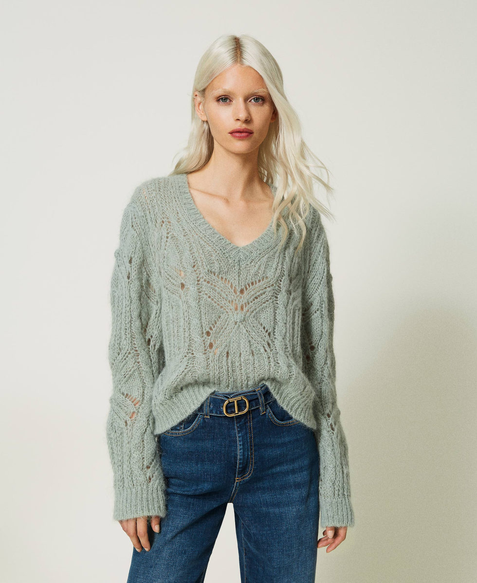 Pull en melange de mohair et alpaga Femme Vert TWINSET Milano