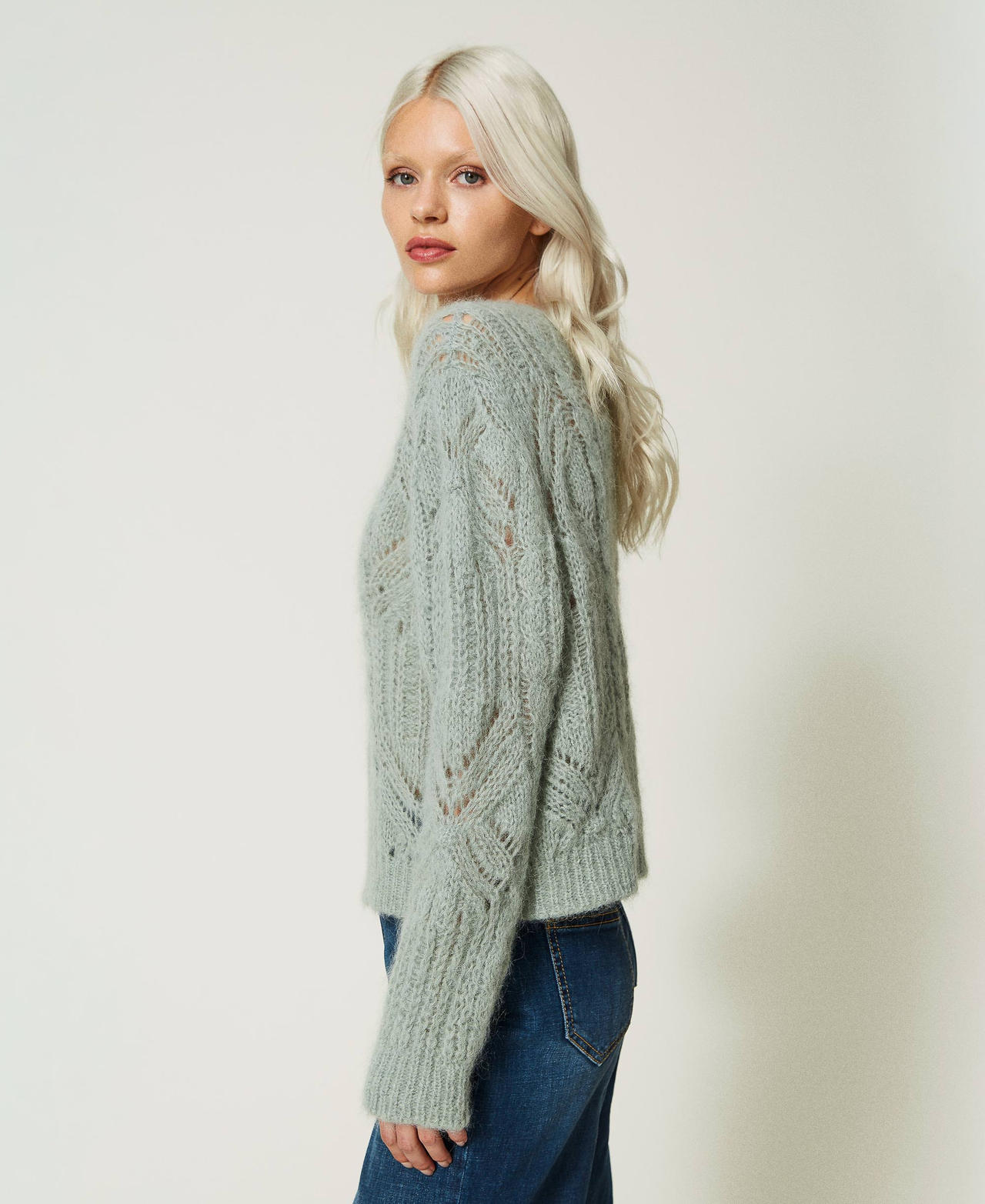 Alpaca and mohair blend jumper "Natural Sage” Green Woman 232TT321A_11060_02