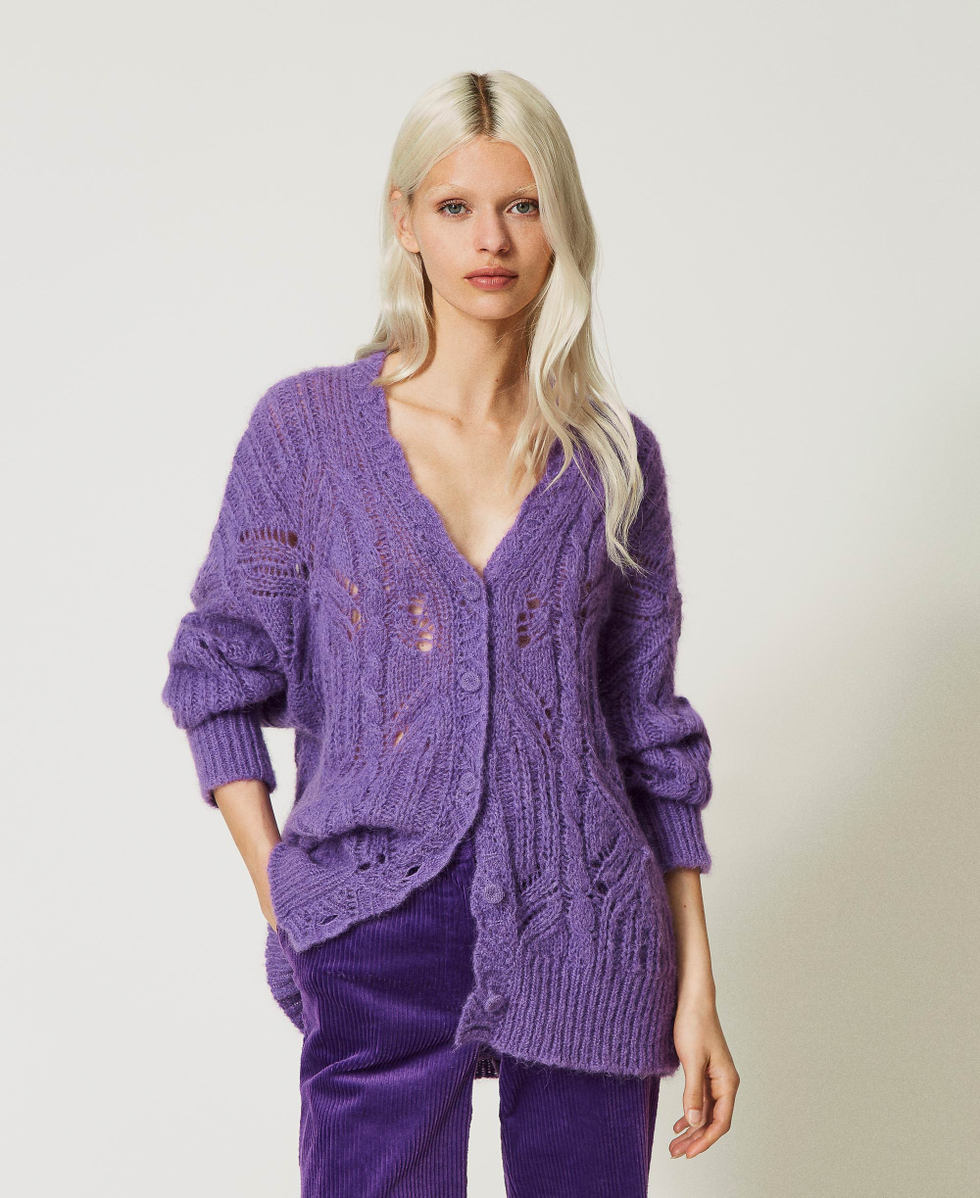 Alpaca and mohair blend cardigan Woman Purple TWINSET Milano