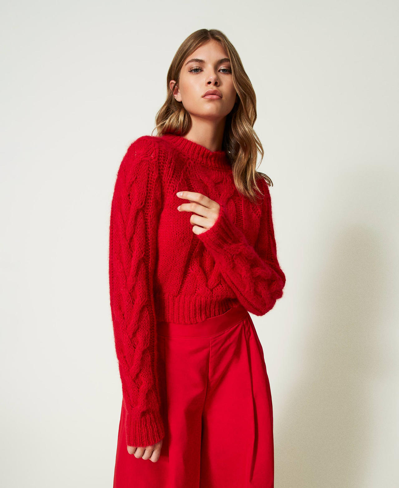 Pull court en mélange de mohair et alpaga
