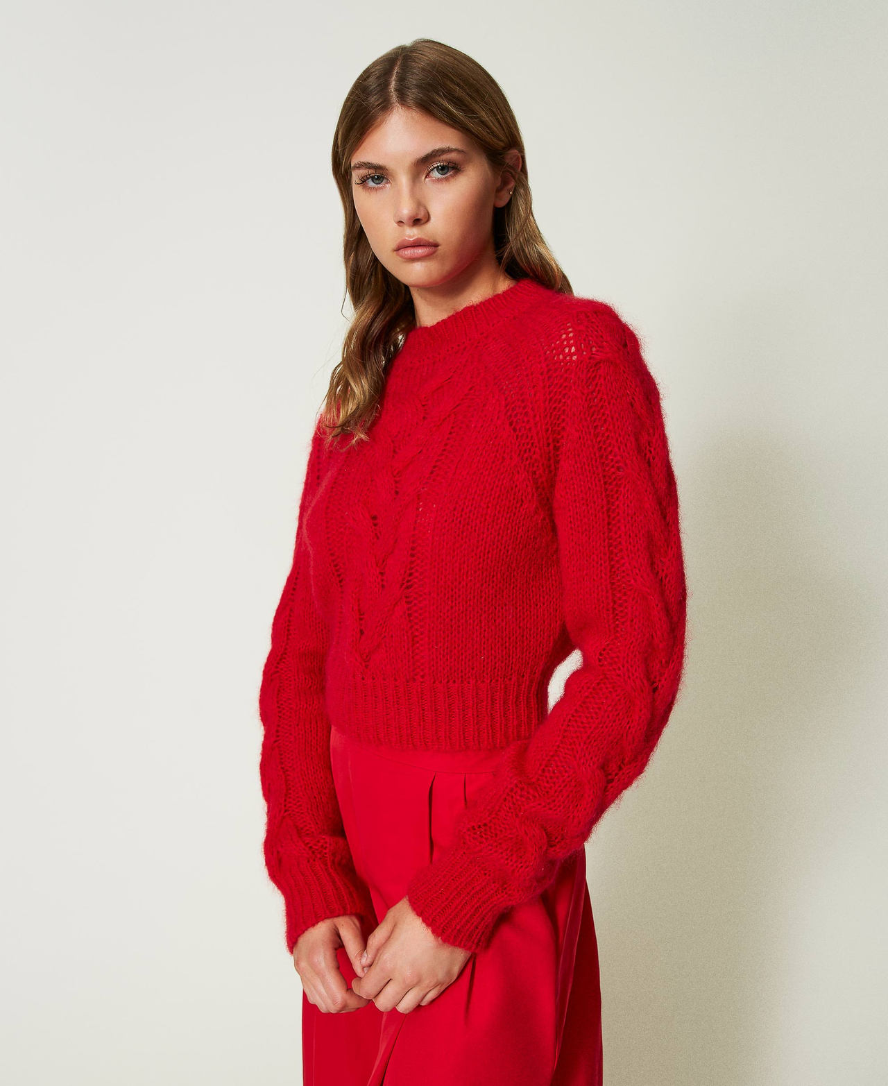 Short alpaca and mohair blend jumper Lacquer Red Woman 232TT321C_00678_03