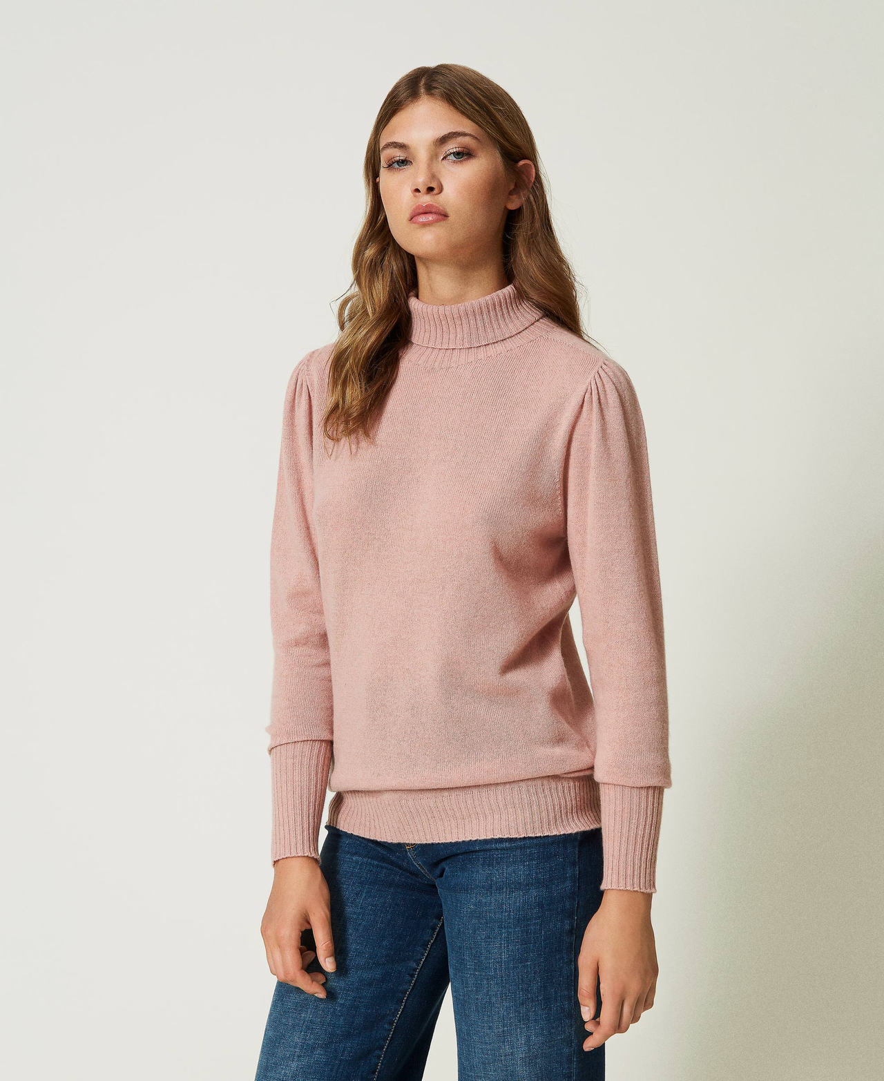 Pink cashmere turtleneck sweater top