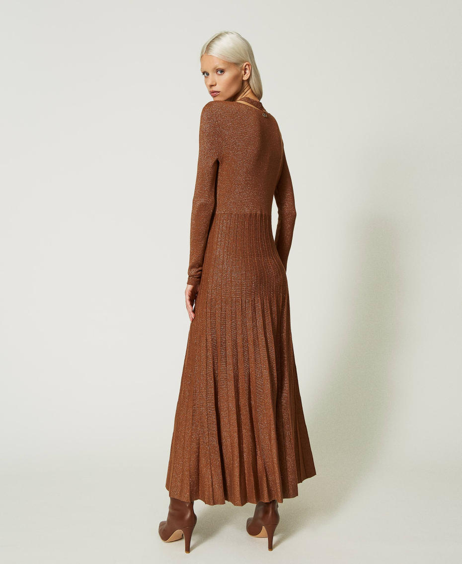 Long pleated lurex knit dress