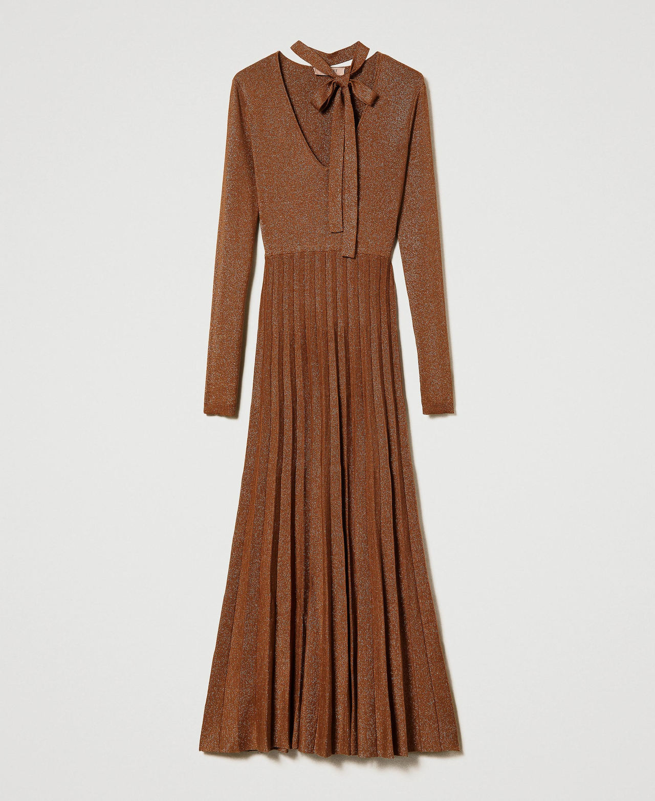 Long pleated lurex knit dress