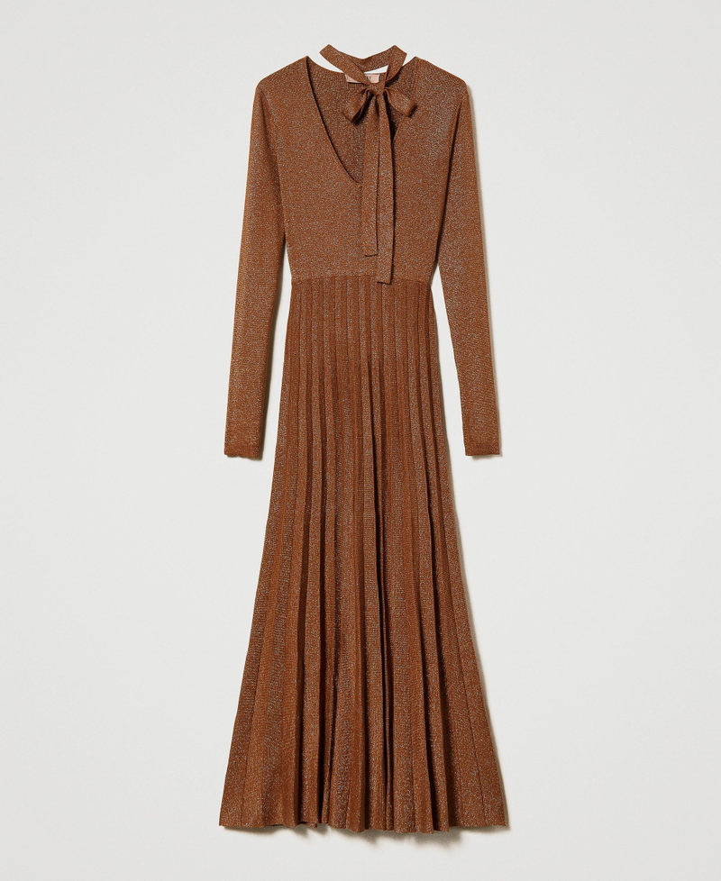 Long pleated lurex knit dress