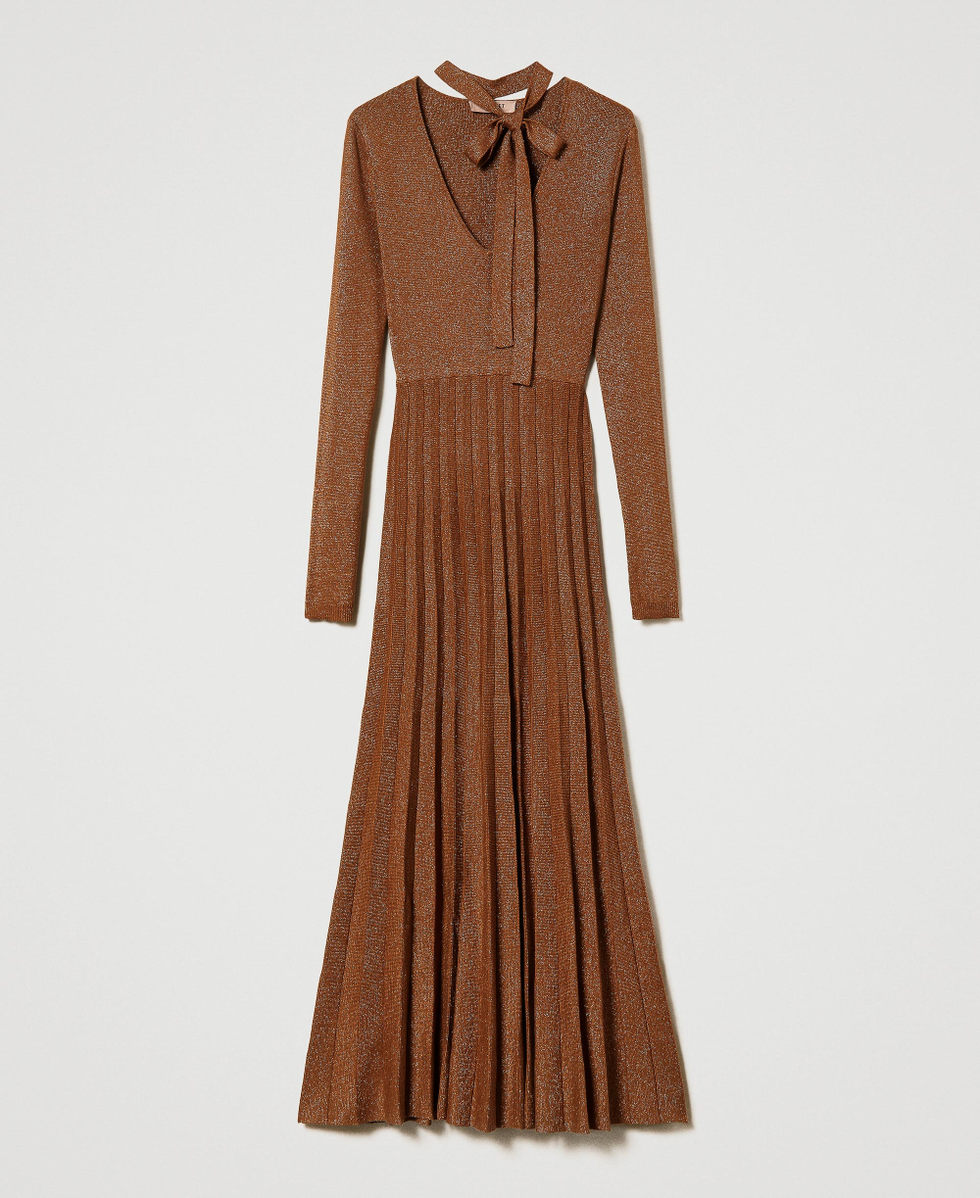 Long pleated lurex knit dress