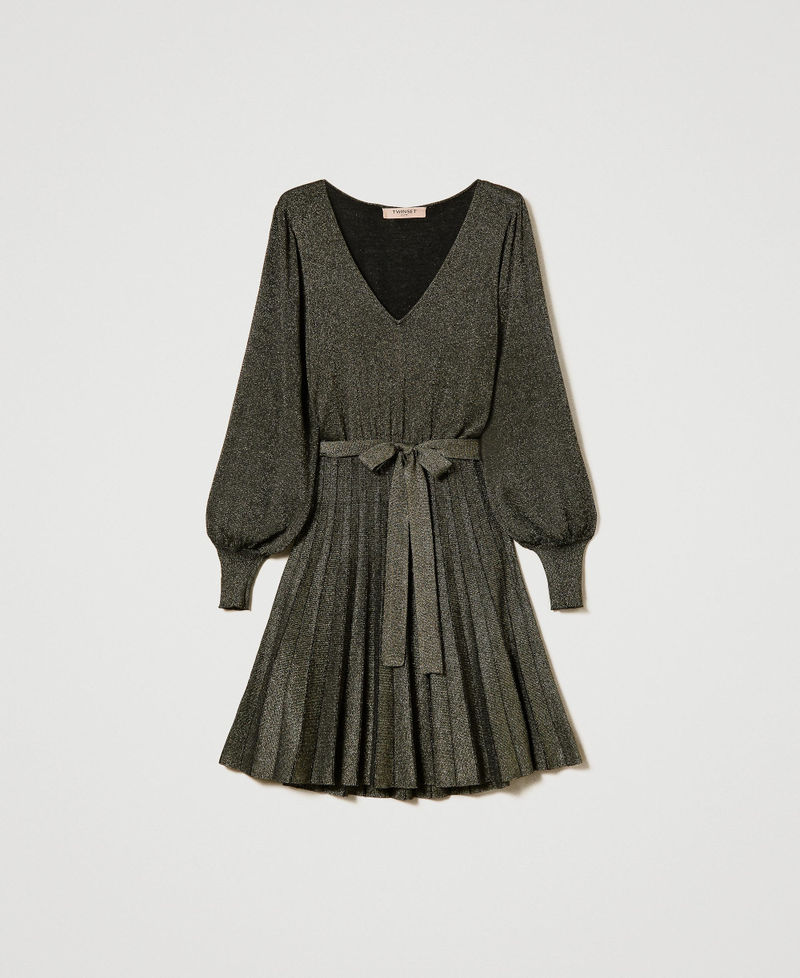 Short pleated lurex knit dress Woman, Black | TWINSET Milano
