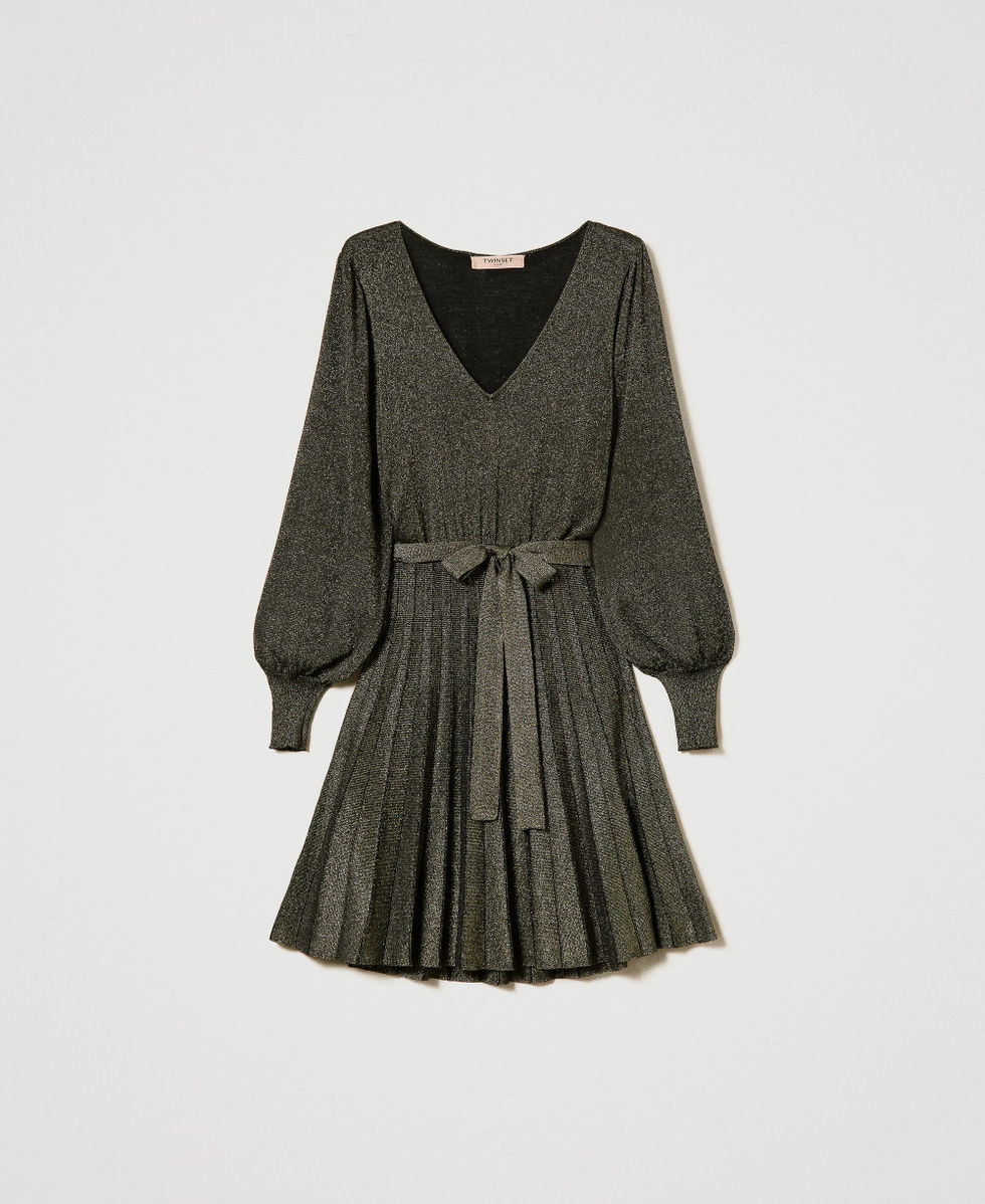 Short pleated lurex knit dress