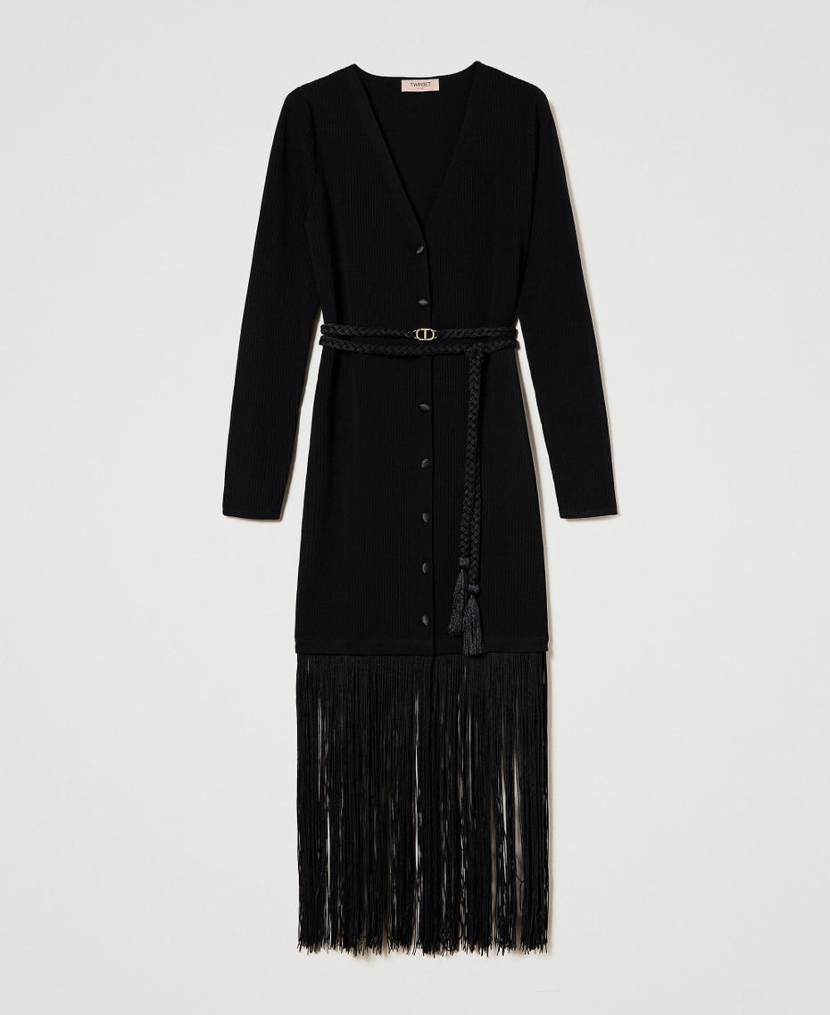 Cardi-dress with fringes Black Woman 232TT3280-0S