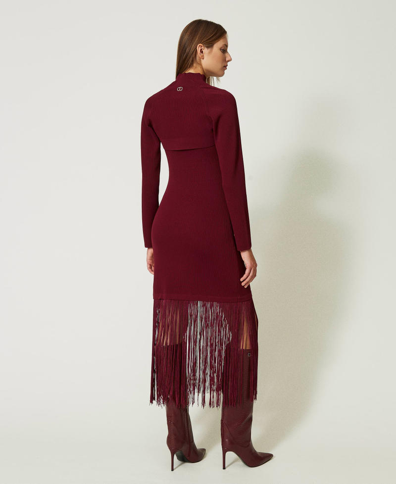 Long dress with fringes and shrug "Cabernet” Red Woman 232TT3281-03