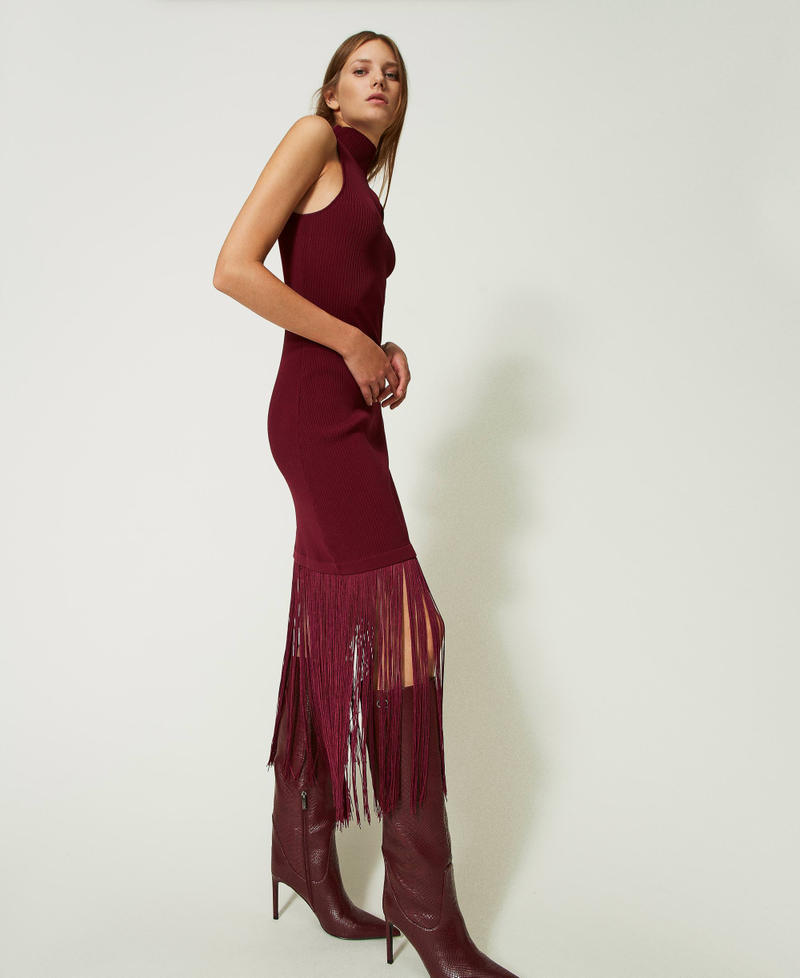 Long dress with fringes and shrug "Cabernet” Red Woman 232TT3281-05