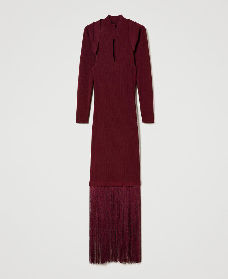 Long dress with fringes and shrug "Cabernet” Red Woman 232TT3281-0S