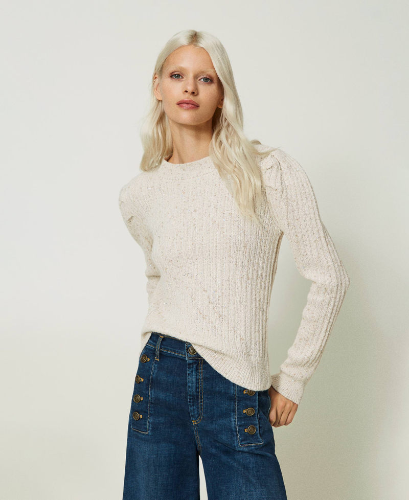 Ribbed turtleneck jumper with sequins White Snow Woman 232TT3290-01