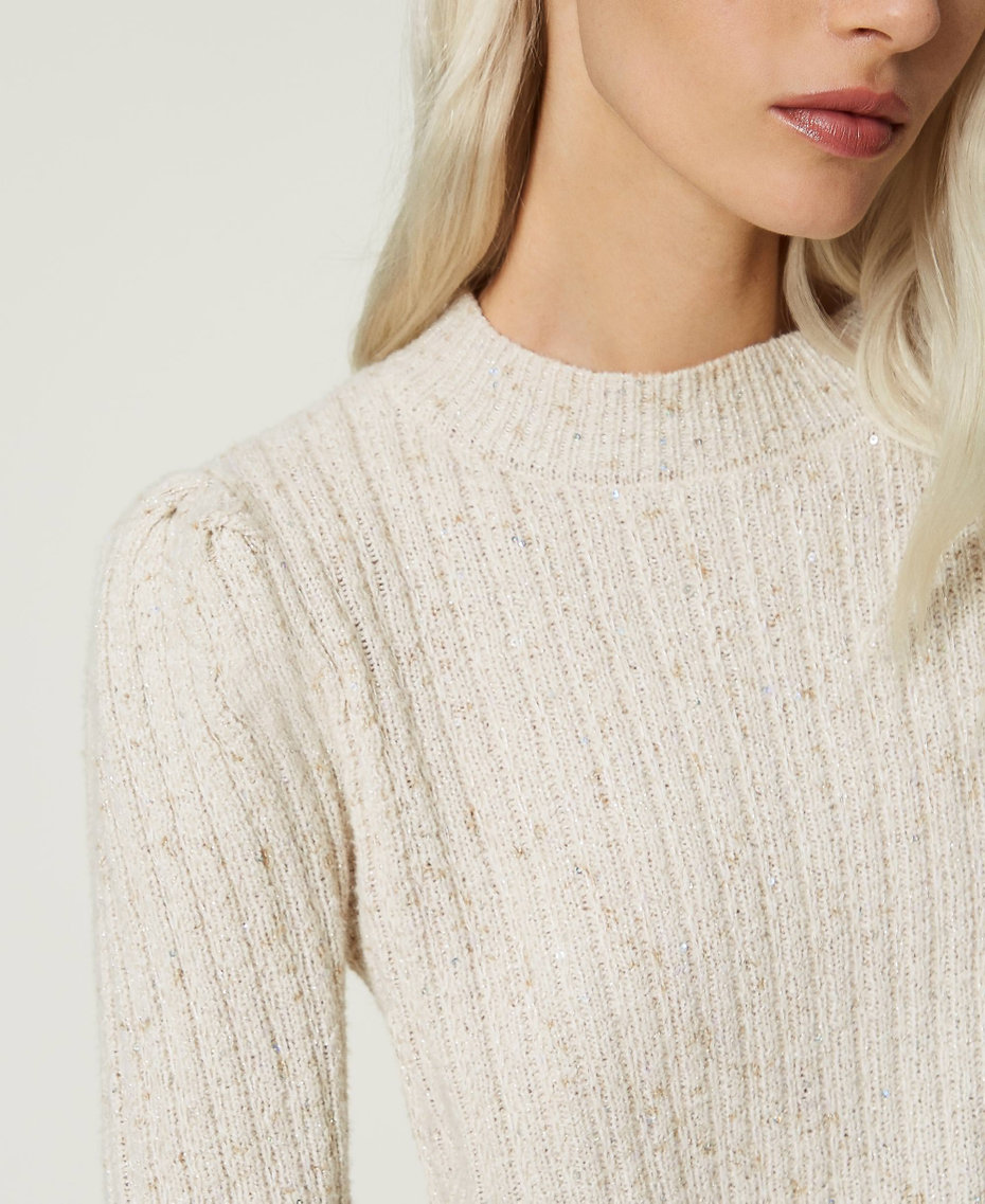 Ribbed turtleneck jumper with sequins White Snow Woman 232TT3290-04