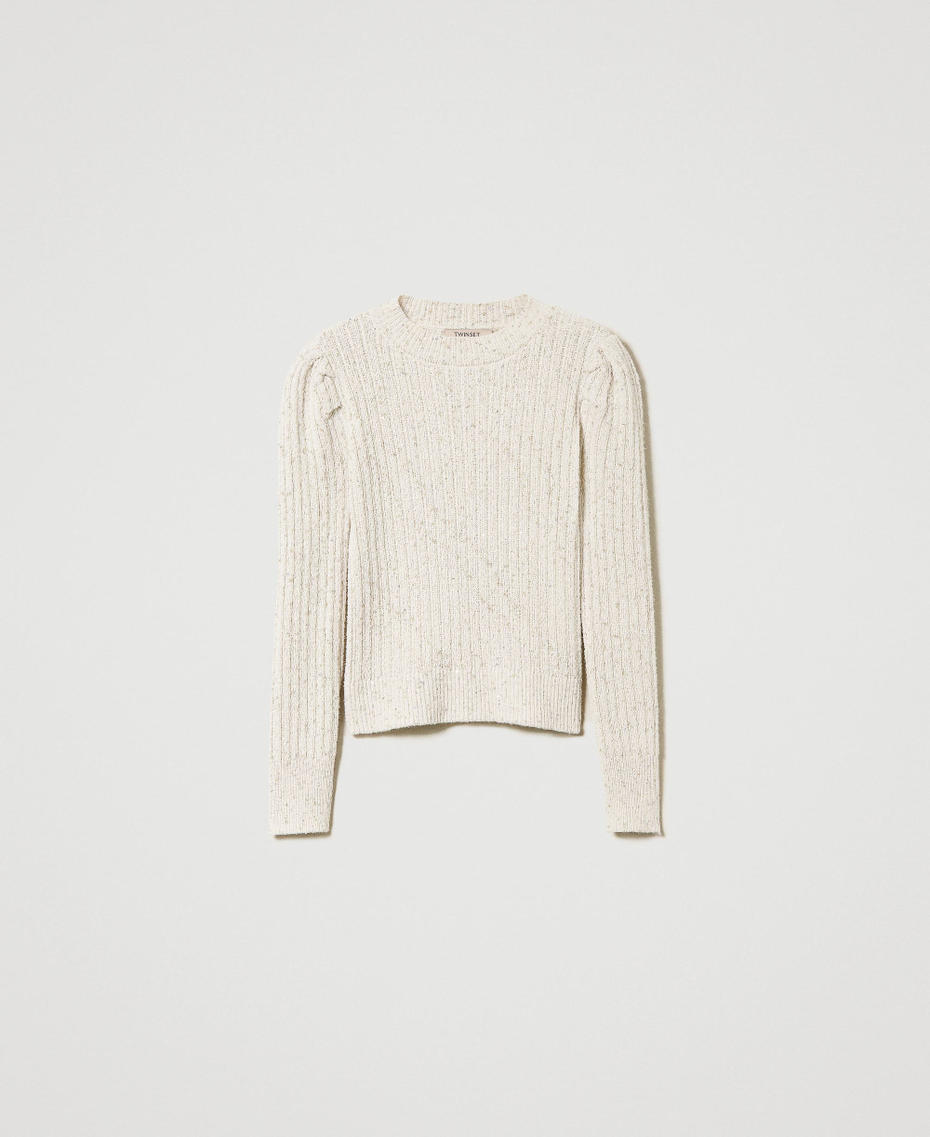 Ribbed turtleneck jumper with sequins White Snow Woman 232TT3290_00282_S0