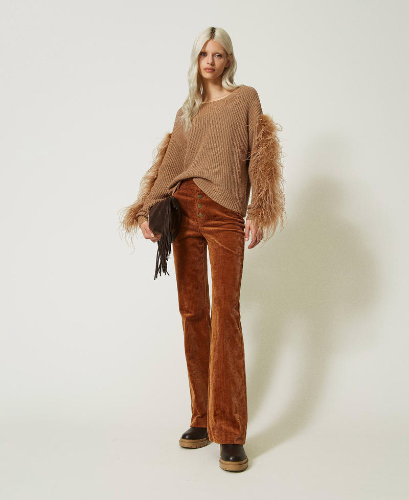 Wool blend jumper with feathers Pecan Brown Woman 232TT3330-0T