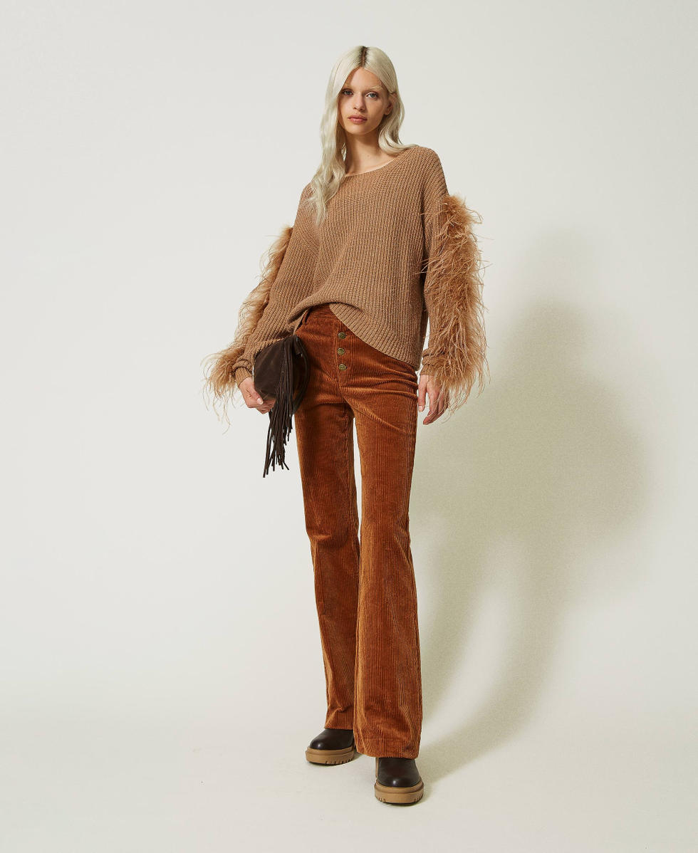 Wool blend jumper with feathers Pecan Brown Woman 232TT3330_11063_T0