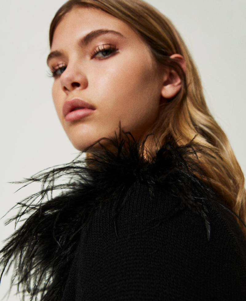 Regular wool blend jumper with feathers