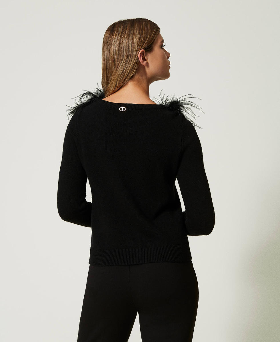 Maglia regular in misto lana con piume Nero Donna 232TT3331_00006_04