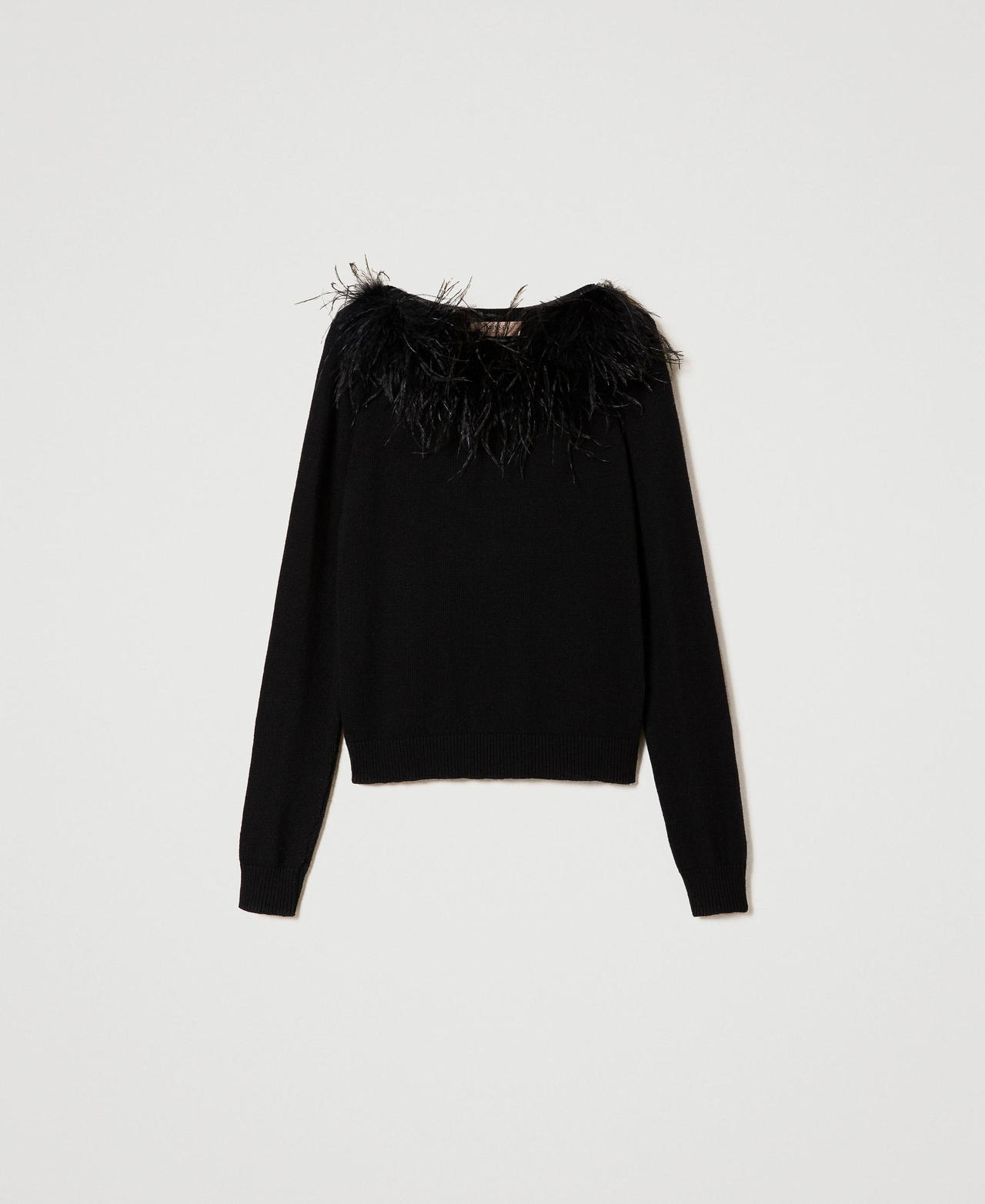 Regular wool blend jumper with feathers Black Woman 232TT3331-0S