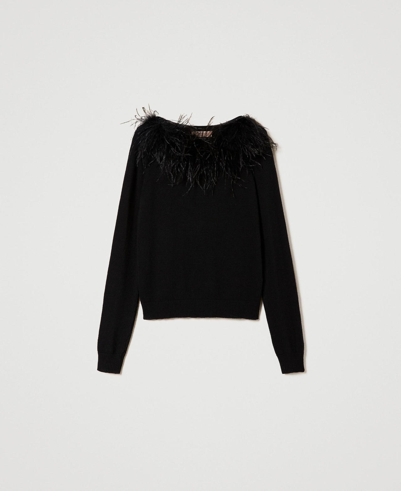 Regular wool blend jumper with feathers