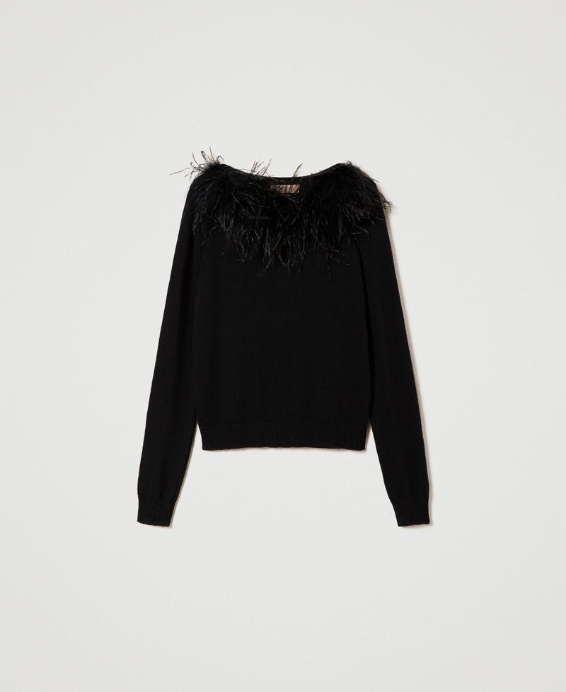 Regular wool blend jumper with feathers Black Woman 232TT3331-0S