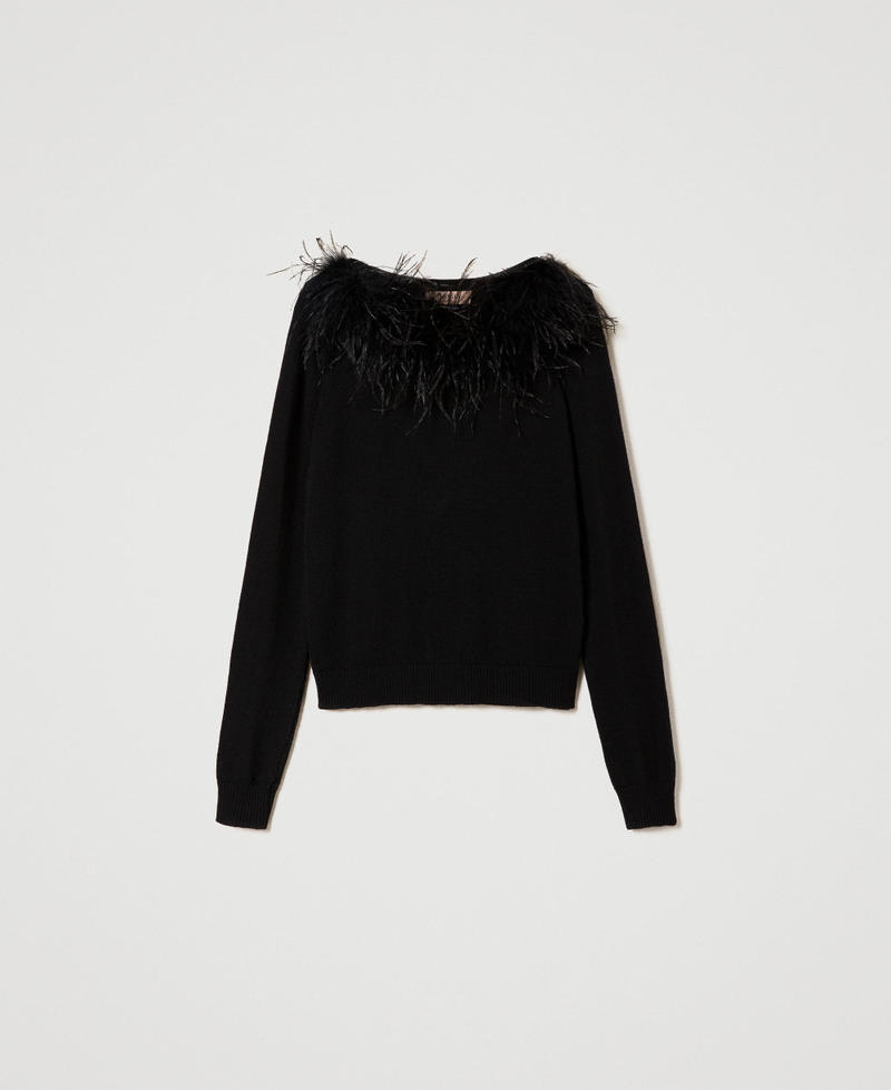 Regular wool blend jumper with feathers