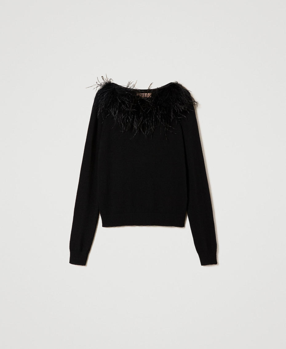 Regular wool blend jumper with feathers Black Woman 232TT3331_00006_S0