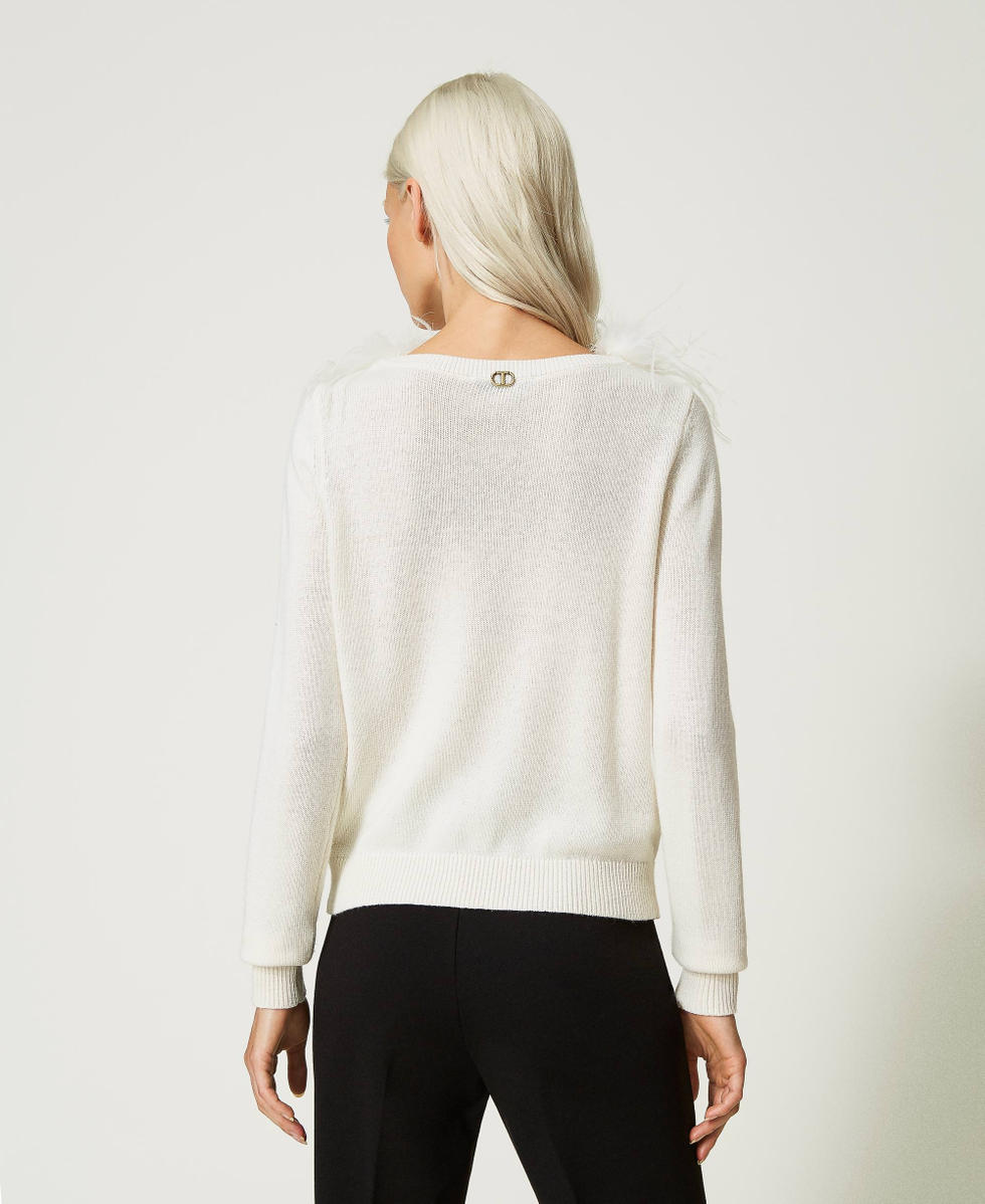 Regular wool blend jumper with feathers White Snow Woman 232TT3331_00282_03