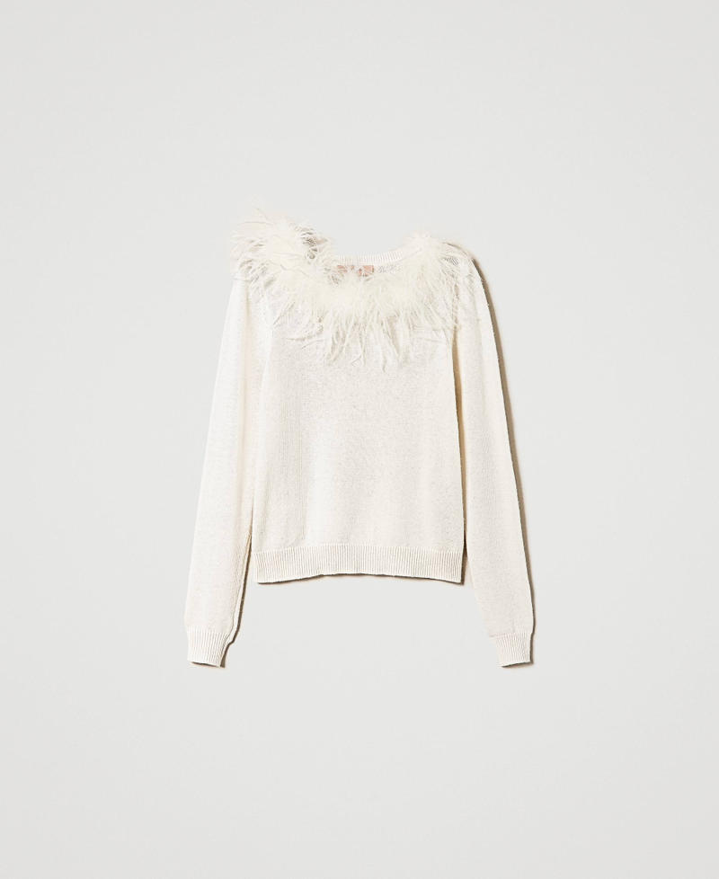Pull regular en laine mélangée avec plumes