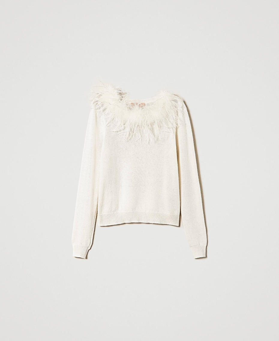 Regular wool blend jumper with feathers White Snow Woman 232TT3331_00282_S0