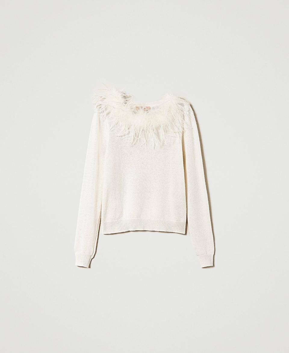 Regular wool blend jumper with feathers White Snow Woman 232TT3331_00282_0S